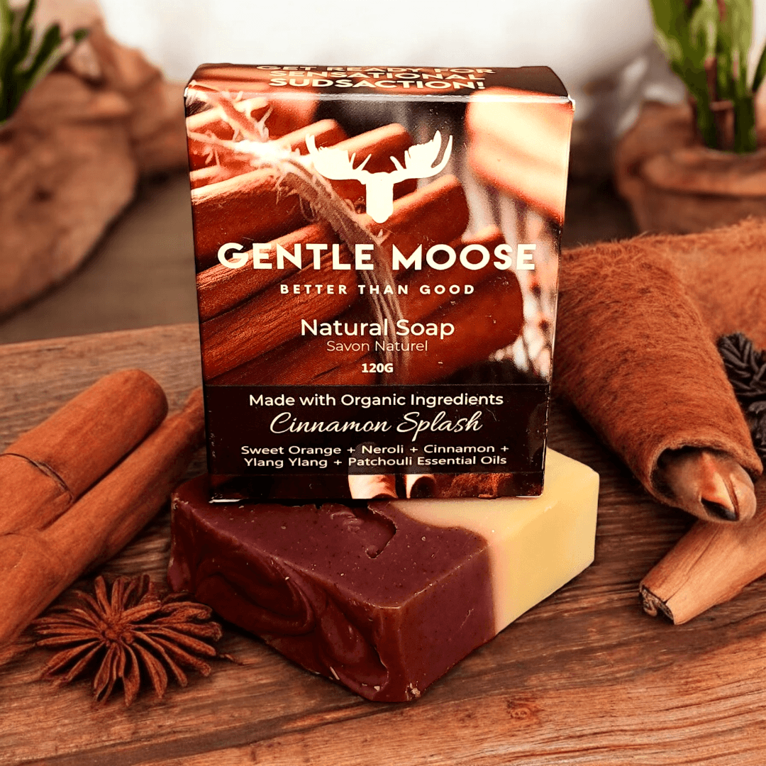 Gentle Moose Natural Cinnamon Splash Soap with organic ingredients made in Canada