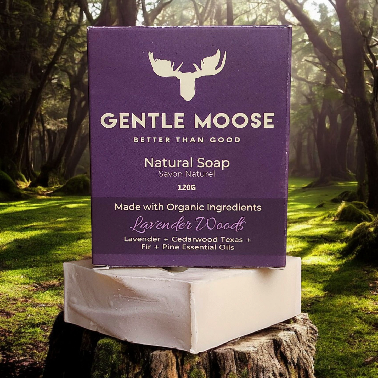 Gentle Moose Natural lavender Woods Soap with organic ingredients made in Canada