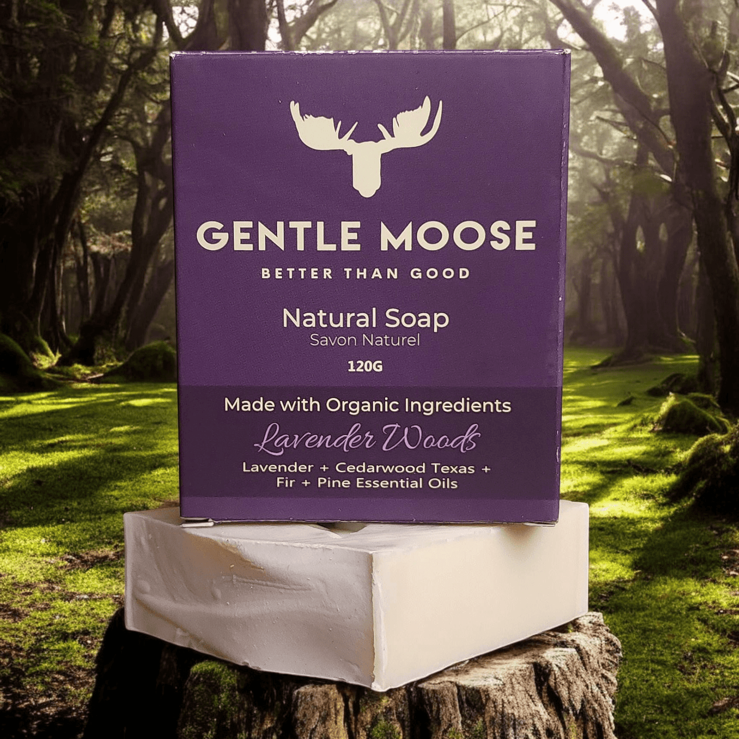 Gentle Moose Natural lavender Woods Soap with organic ingredients made in Canada