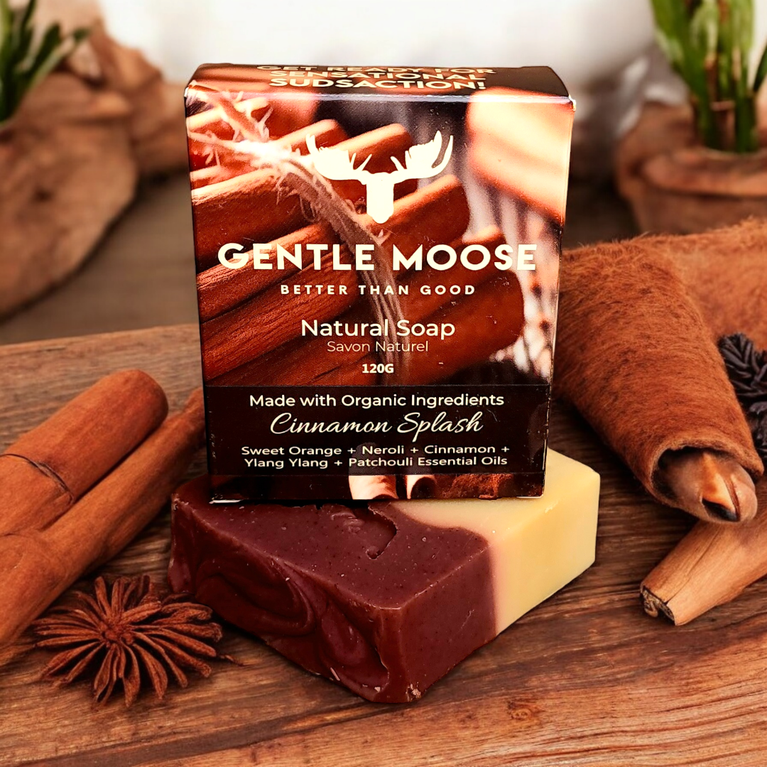 Gentle Moose Natural Cinnamon Splash Soap with organic ingredients made in Canada