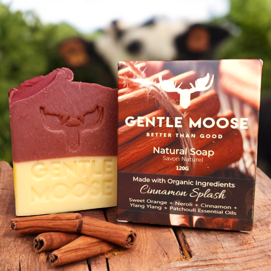Gentle Moose Natural Cinnamon Splash Soap with organic ingredients made in Canada
