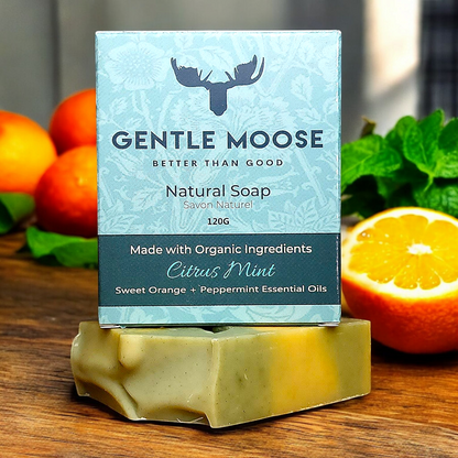 Gentle Moose best Natural Soap with organic ingredients and citrus and peppermint essential oils made in Canada