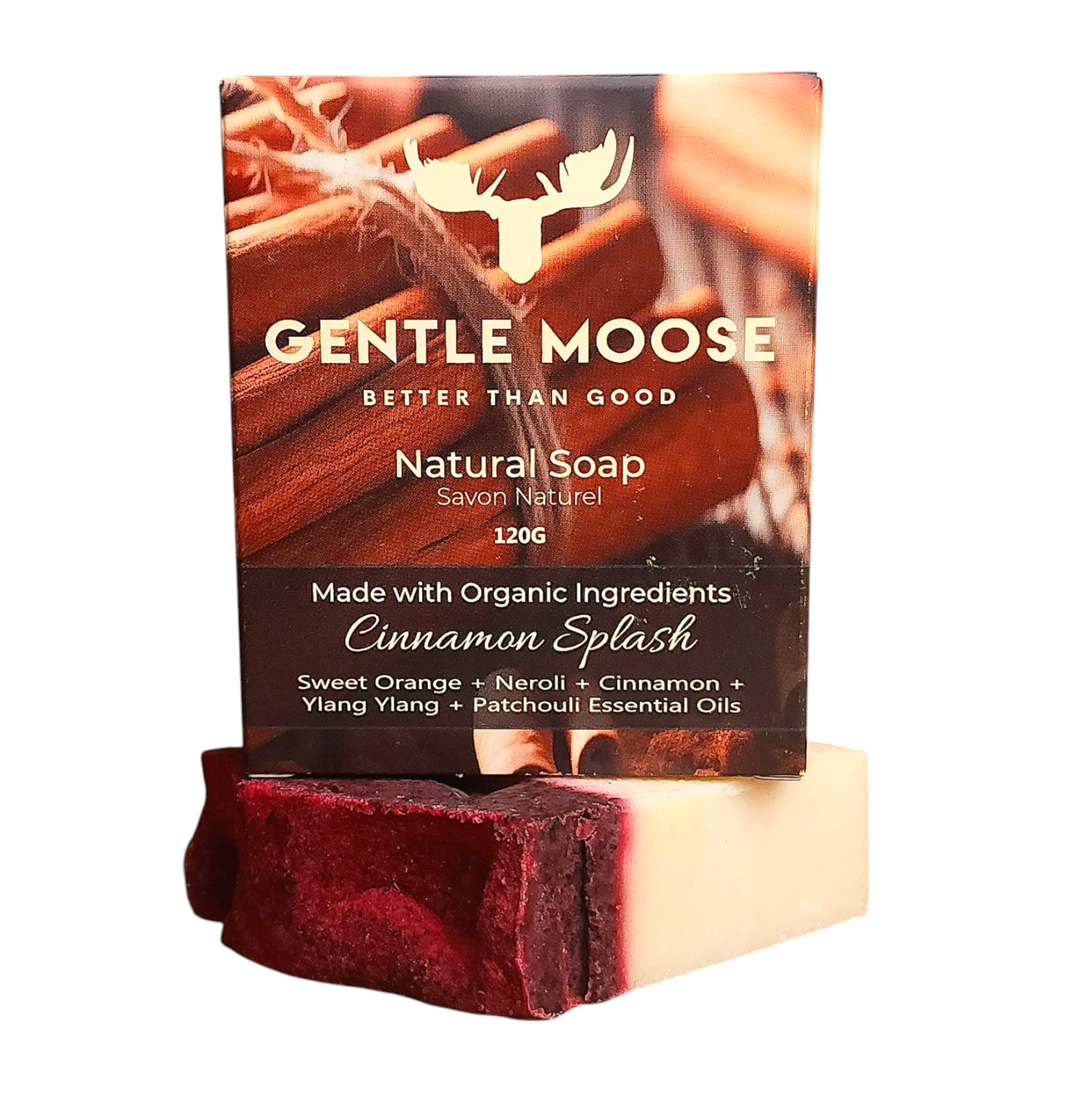 Gentle Moose Natural Cinnamon Splash Soap with organic ingredients made in Canada
