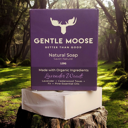 Gentle Moose Natural lavender Woods Soap with organic ingredients made in Canada